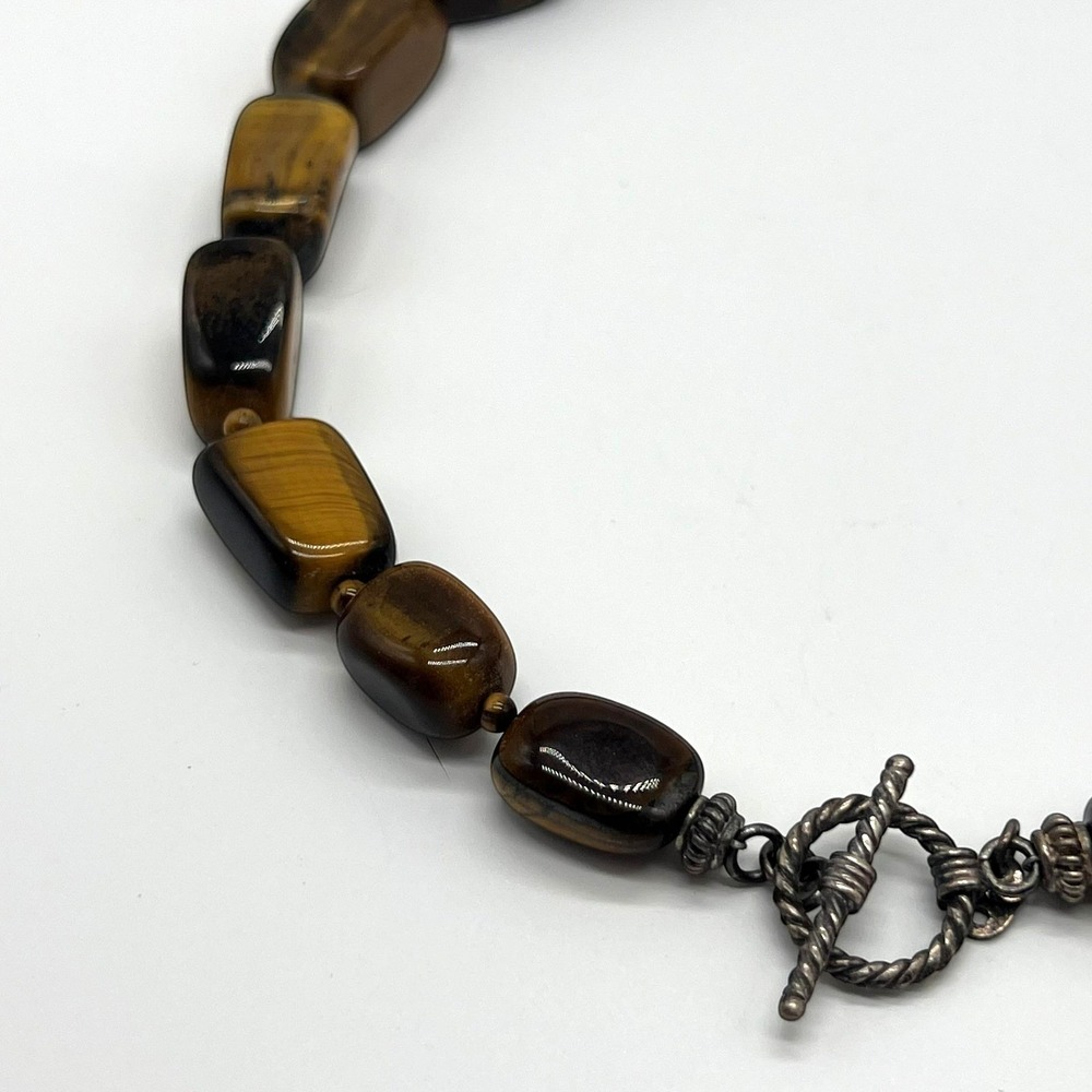 Vintage Tiger's Eye Necklace Marked SX 925 Sterling Silver Gemstone Toggle Clasp - Picture 8 of 16